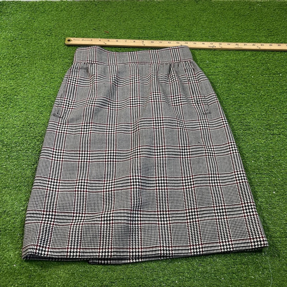 vintage Emanuel Ungaro Paris Parallele Skirt Sz 6 Wool Houndstooth Plaid Red Blk